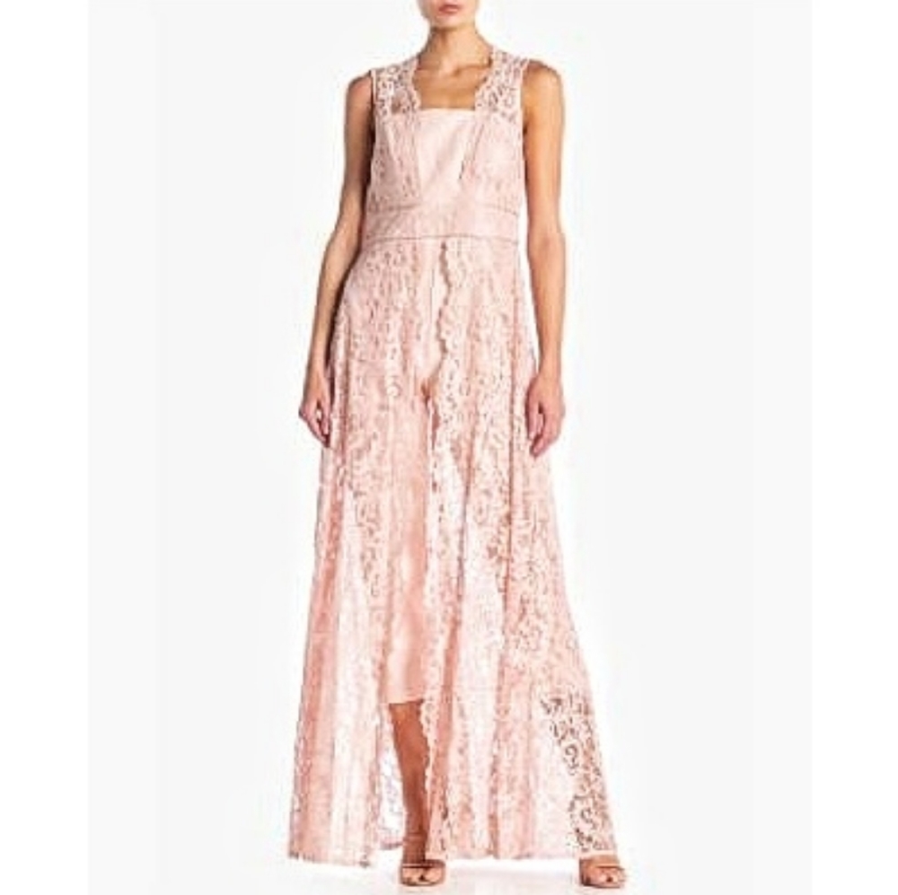 MARINA Blush Pink Lace Maxi Jumpsuit